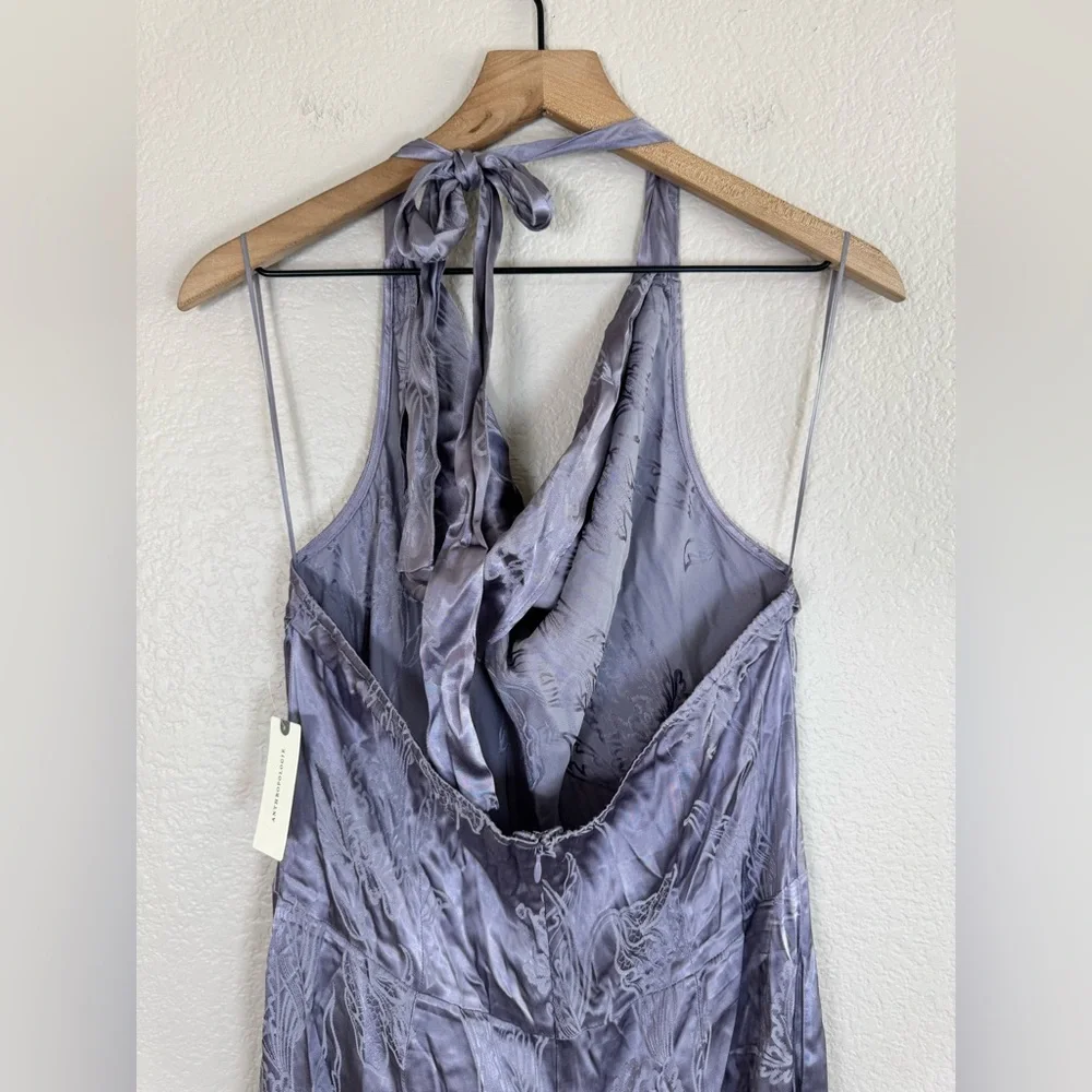 By Anthropologie Fringe Cowl Neck Jumpsuit Soft Violet size 16 NEW $198 - Picture 11 of 14
